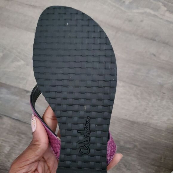 Cole Haan Women's Sandals Size 6.5B Purple Black Leather Flats Casual Classic - Picture 5 of 9